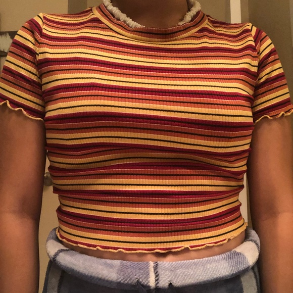 red,orange,yellow, striped crop top - Picture 3 of 5